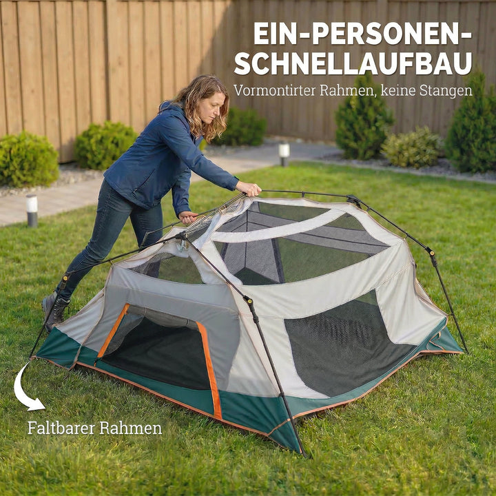 Campingtelt til 4-6 personer, stabilt 3000 mm vandtæt familietelt med aftageligt topdæksel, UV30+ beskyttelse, grøn