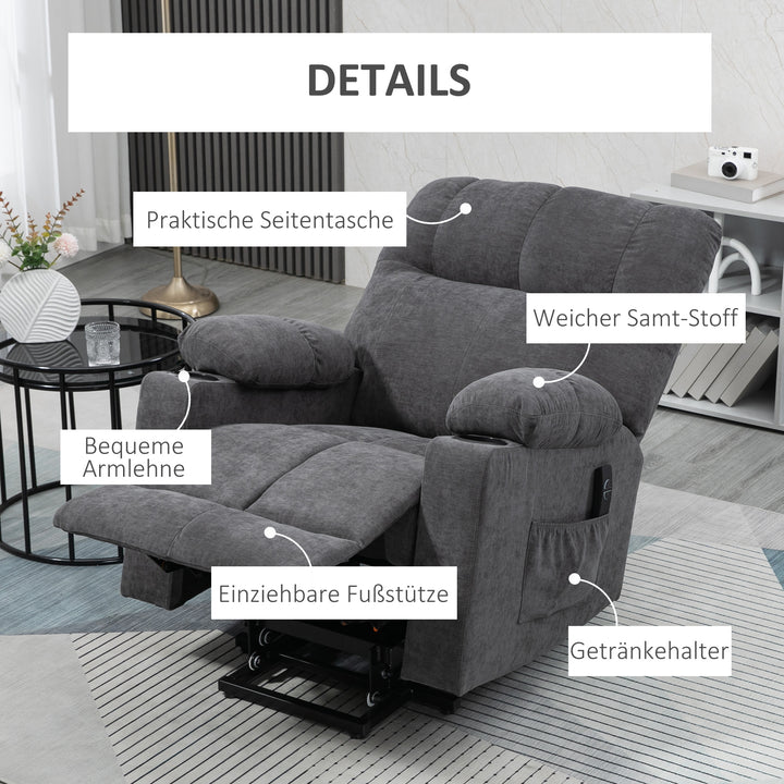 Hvilestol til seniorer med fjernbetjening, 144 cm x 91 cm x 88 cm, mørkegrå