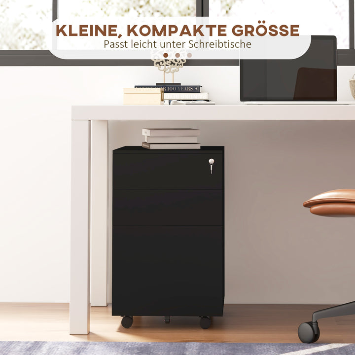 Mobilt arkivskab, 3 skuffer, aflåseligt, rulleligt, 37 cm x 43,5 cm x 60 cm, sort
