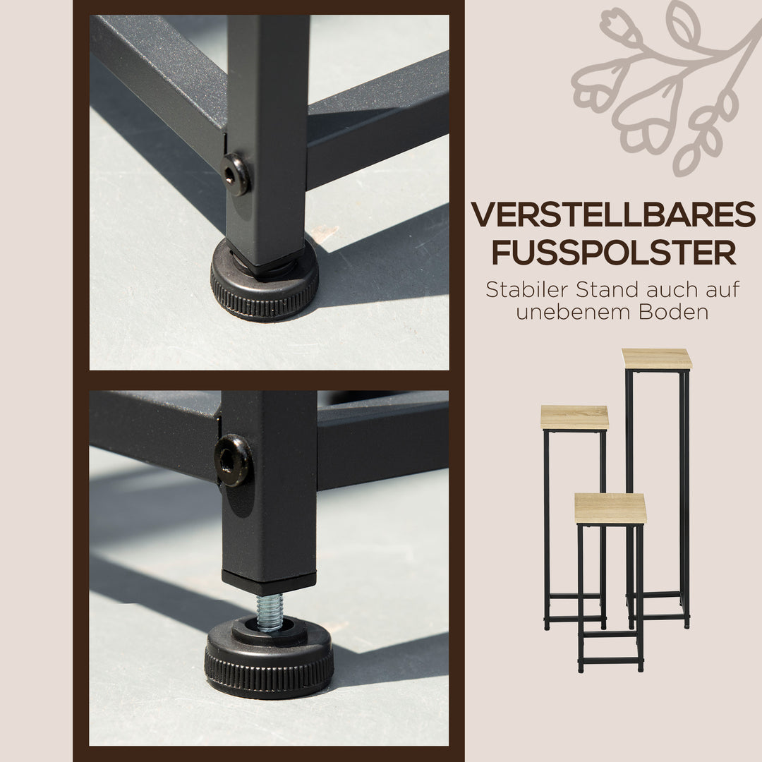 3-Delt sæt stabelbare plantestativer, pladsbesparende, 21 cm x 21 cm x 50/70/90 cm, stål, brun + sort
