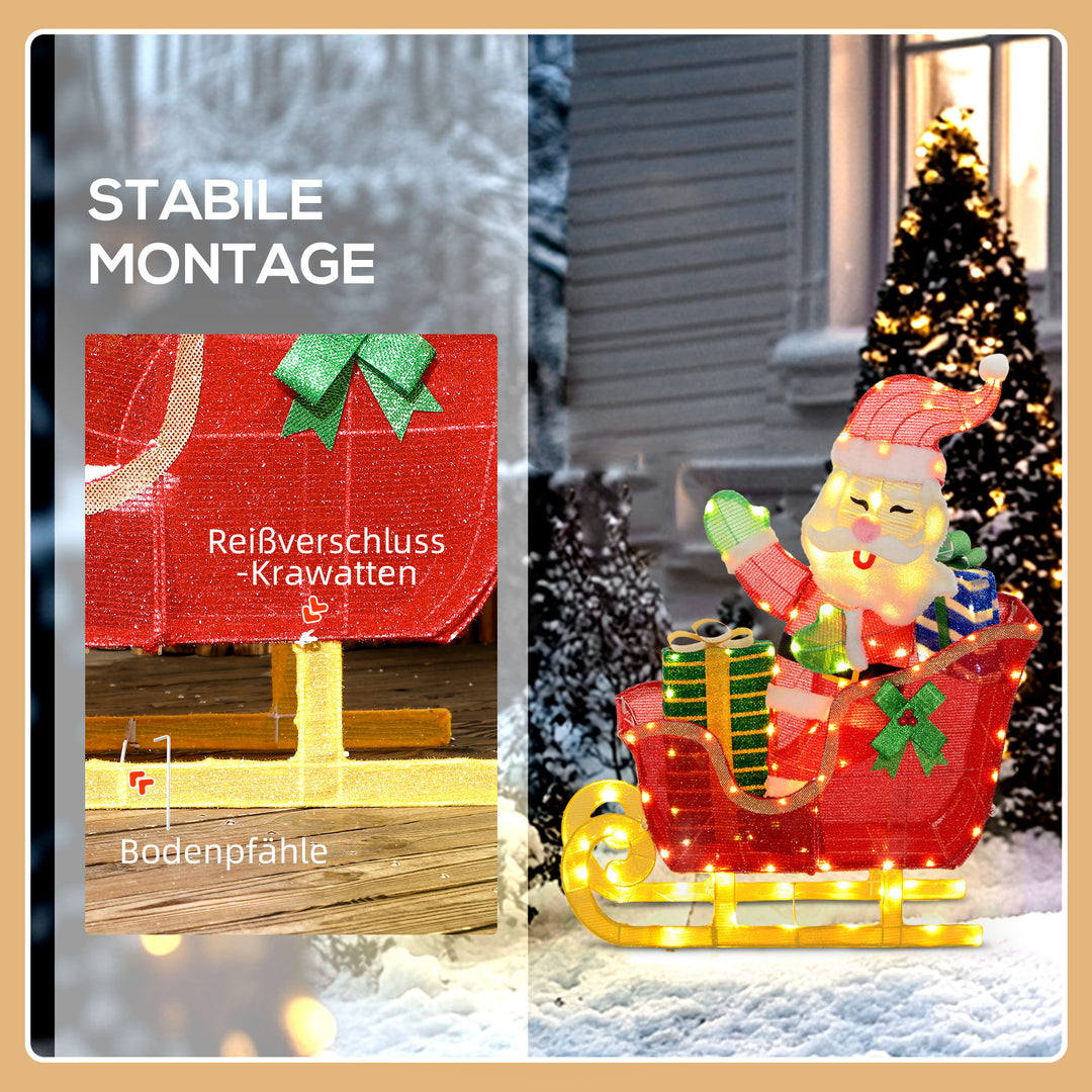 Lysende juledekoration, julemanden på slæde med rensdyr, 246 led-lys, jordspyd, flerfarvet