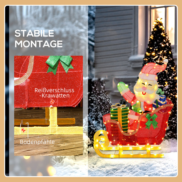 Lysende juledekoration, julemanden på slæde med rensdyr, 246 led-lys, jordspyd, flerfarvet