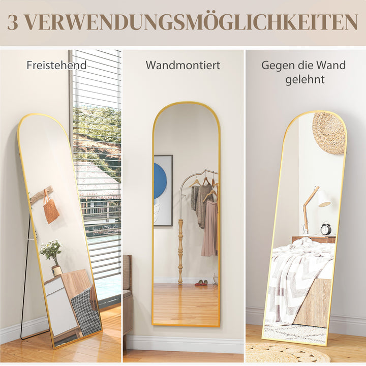 Stående spejl, helfigursspejl, stort spejl, moderne design, 50 cm x 1,5 cm x 161,5 cm, guld