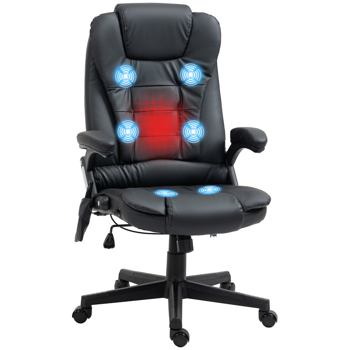 Massage kontorstol, executive chair med 6-punkts vibrationsmassage og varmefunktion, drejelig gamingstol, kunstlæder, 70 x 70 x 111-121 cm, sort