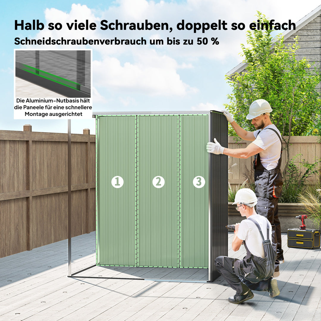 Metalhaveskur 1,37 m², redskabsskur med nem montering, nedhængt tag, skydedør, ventilation, handsker