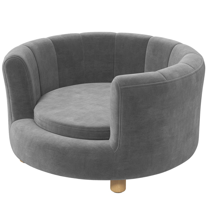 Kæledyrsseng til hunde og katte, træben, hævet, flannelbetræk, aftagelig hynde, grå