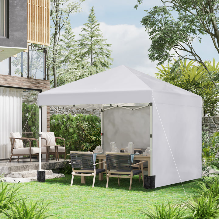 Foldbar pavillon, 2 sidepaneler, højdejusterbar, med bæretaske, stel i rustfrit stål, 3x3 m, hvid