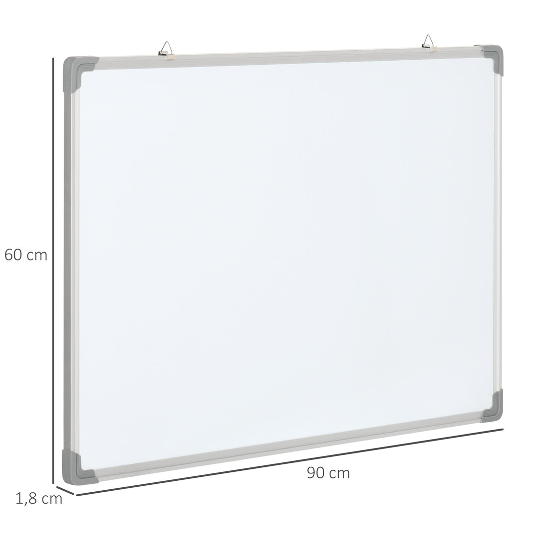 Whiteboard, magnettavle, memoboard, inklusive tilbehør: 4 tuscher, 1 viskelæder, 10 magneter, hvid + sølv