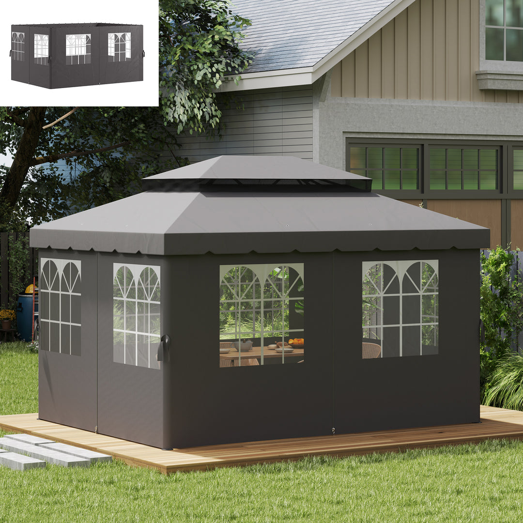 Pavillon sidevægge, 4 sidevægspaneler til havepavillon, med lynlås, 3 x 4 m pavillon, mørkegrå