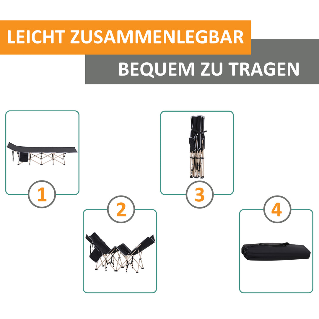 Feltseng, campingseng, foldbar, vejrbestandig, inklusive bæretaske, 190 x 68 x 52 cm, sort