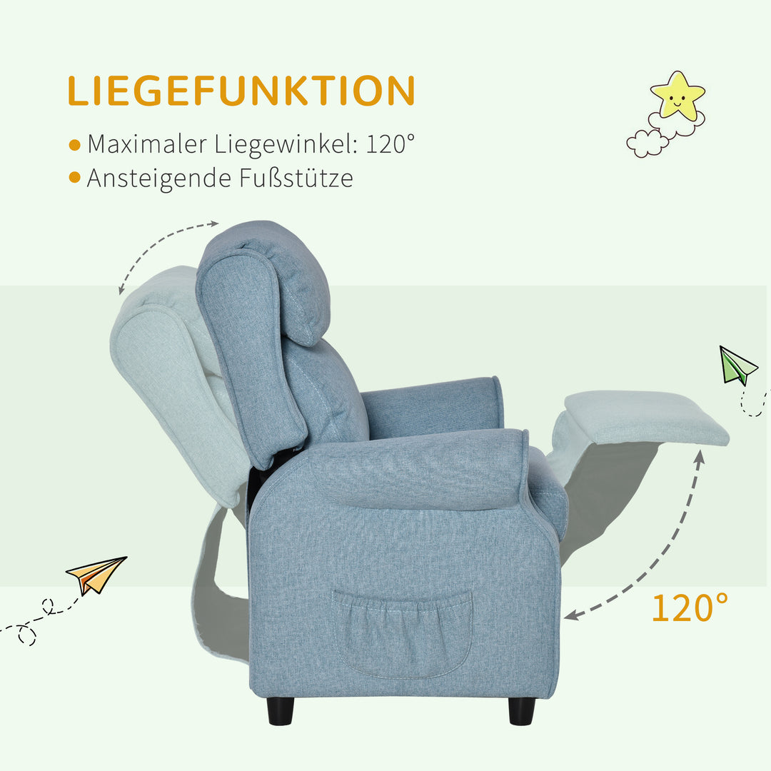 Børnesofa, børnelænestol med fodstøtte, armlæn, justerbar ryglæn, lænestol, børnesofa, stol, dagseng, børnesofa til 3-5-årige drenge og piger, blå
