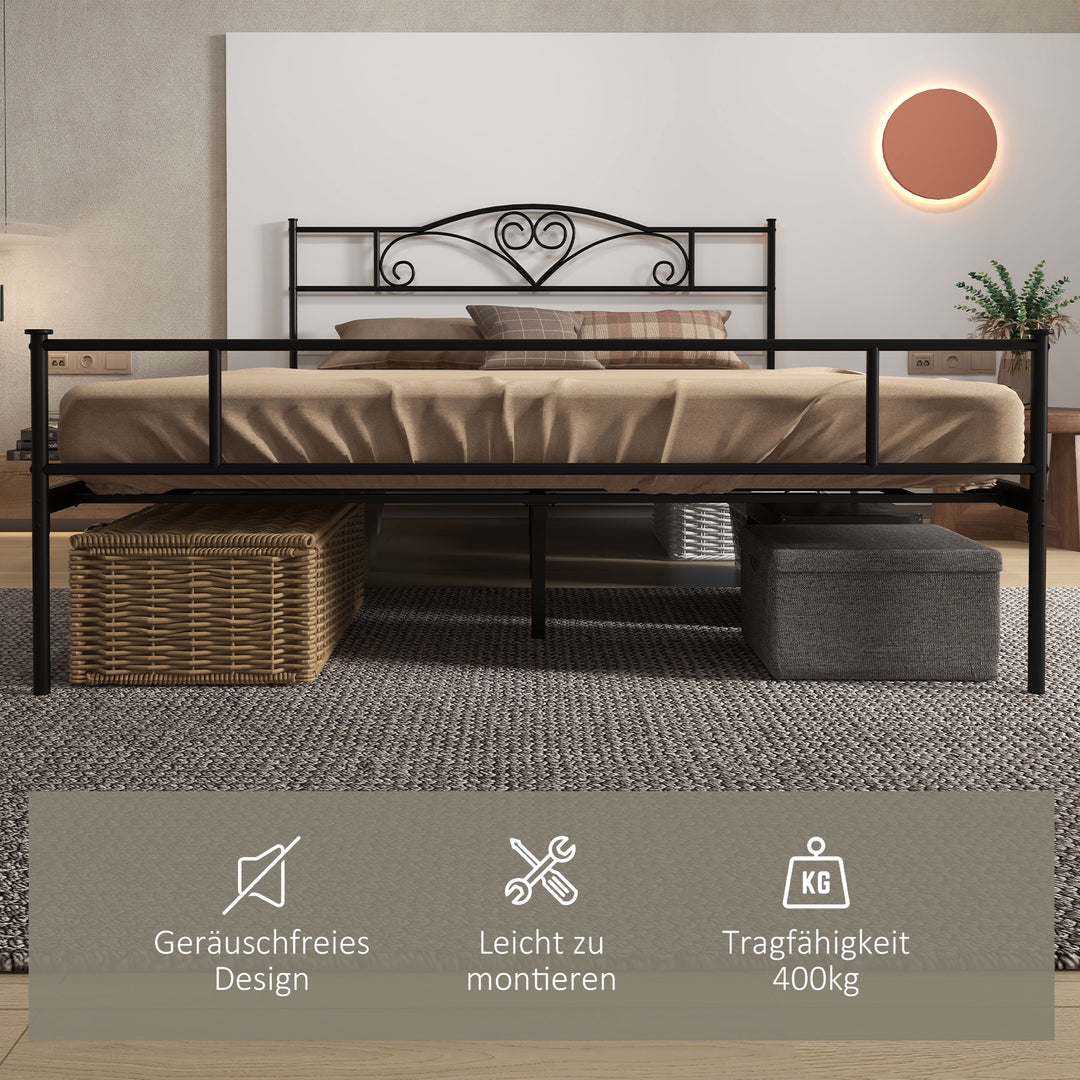 Seng 160 x 200 cm, sengestel med lamelbund af stål, opbevaring under sengen, dobbeltseng, sort