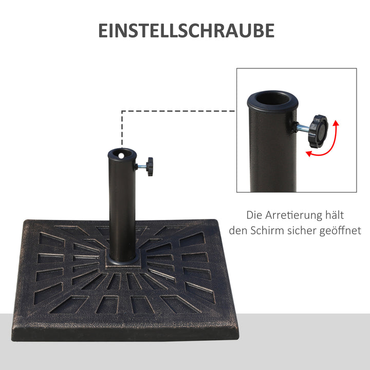 Parasolfod 15 kg, firkantet parasolstativ, parasolholder, parasolvægt, stativ til parasoller med 38 mm rørdiameter, til altan, terrasse, have, bronze