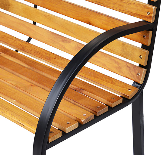 Havebænk, parkbænk, 2-personers, have, stål + fyrretræ, natur, B122 x D60 x H83 cm