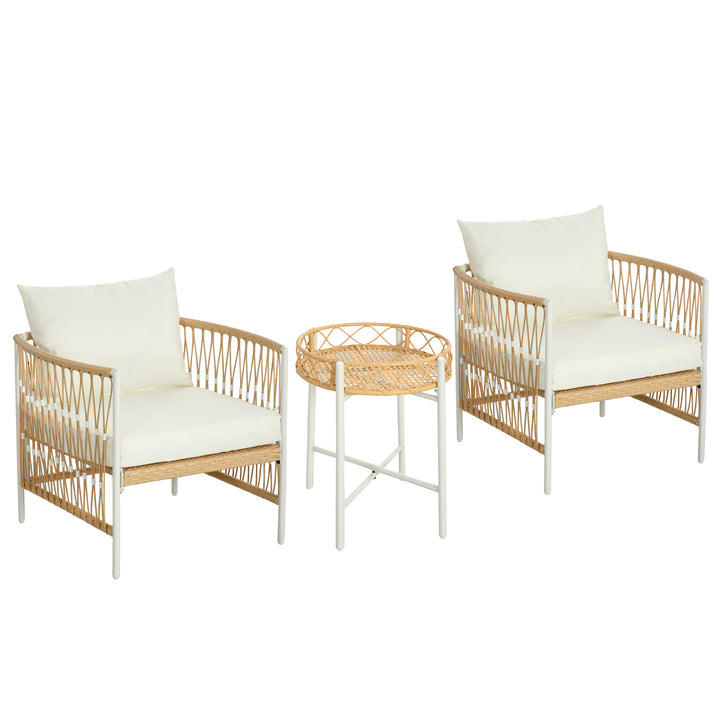 3-Delt bistrosæt, havemøbelsæt, havesiddegruppe, pe-rattan, 72 cm x 66 cm x 64 cm, gul + creme