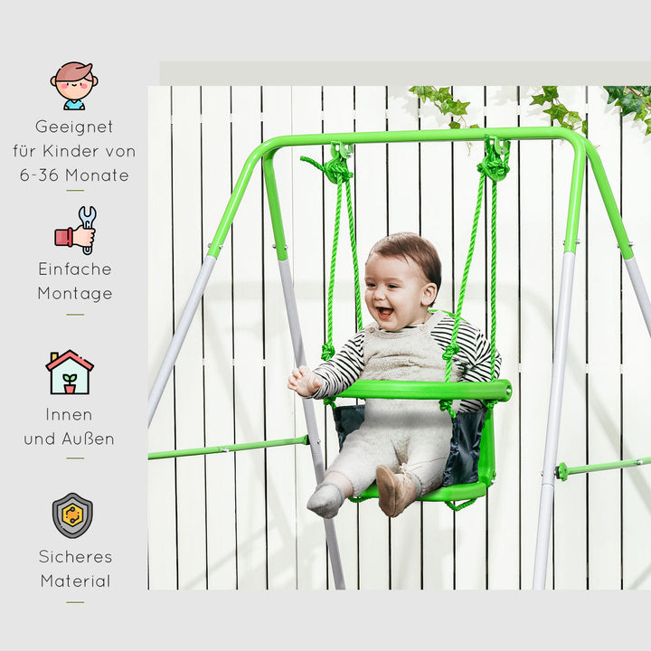 Børnegynge, til 6-36 måneder, sikkerhedsbøjle, sikkerhedssele, metalramme, 122 x 146 x 122 cm, grøn