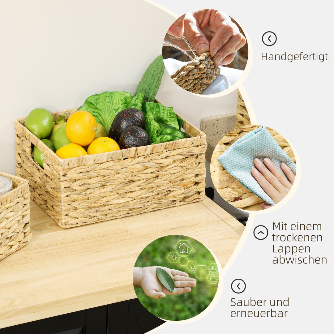 Sæt med 3 opbevaringskurve med håndtag og metalramme, til hylder, soveværelse, stue, badeværelse, naturlig tone