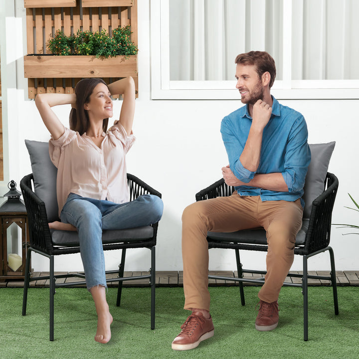 Havestole, sæt med 2, bohemedesign, sæde- og ryghynder, komfortabel sædeskal, metalstel, sort