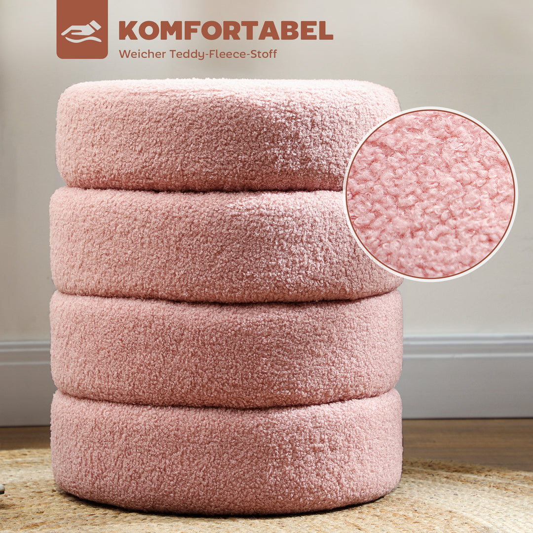 Skammel, rund, teddy fleece, op til 120 kg, ø40x45h cm, pink