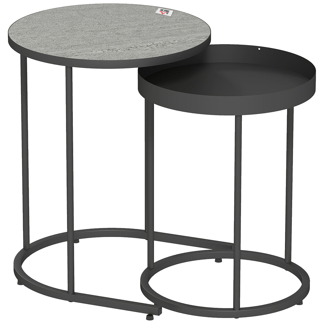 Sæt med 2 stueborde, stabelbare, bakkedesign, metal, grå