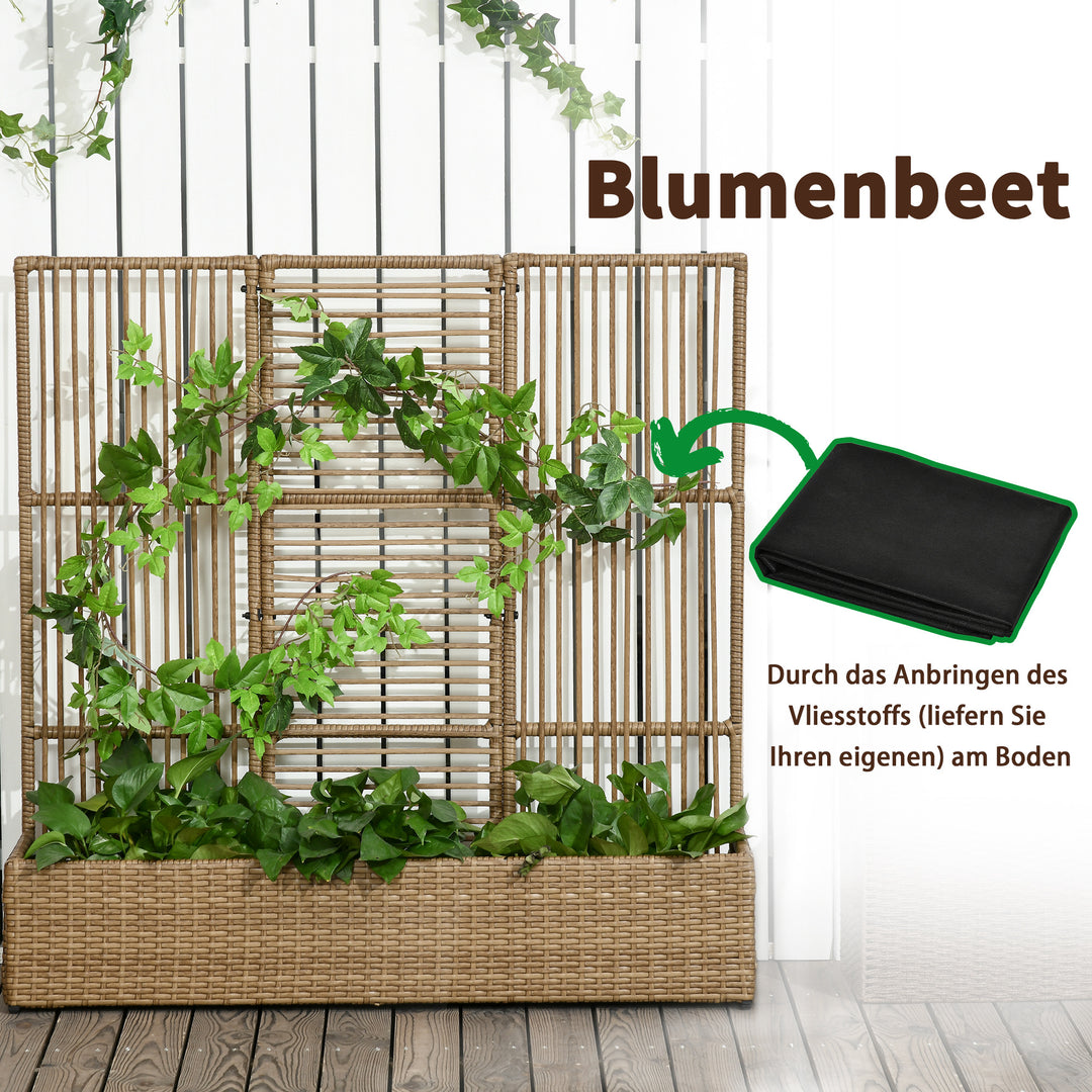 Blomsterkasse med espalier, vejrbestandig, polyrattan, 103 x 29 x 103 cm, sandfarvet