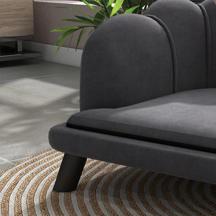 Hundesofa, vaskbart betræk, kæledyrssofa med ryglæn og træben, kattesofa, til mellemstore hunde under 25 kg, mørkegrå