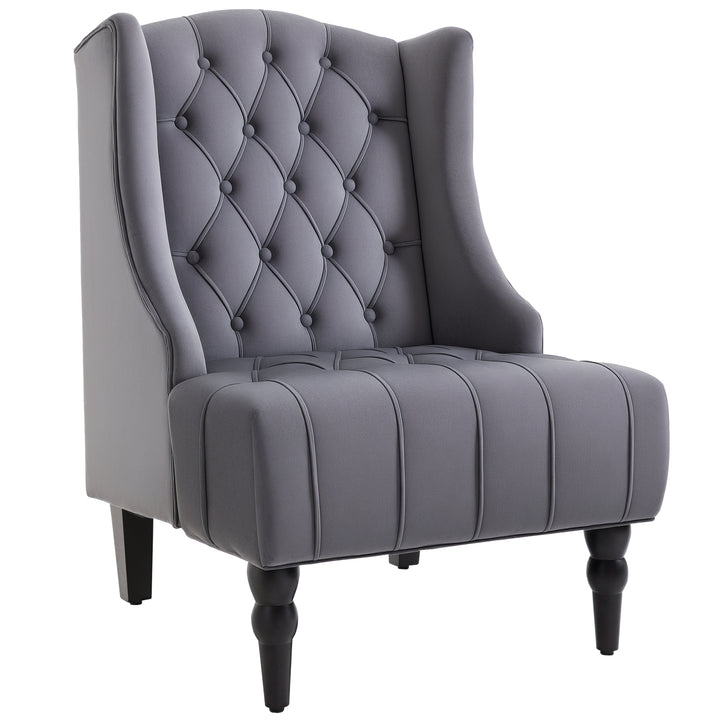 Lænestol med ryglæn og læderben i fløjlsstof, grå, 67 x 70,5 x 97 cm