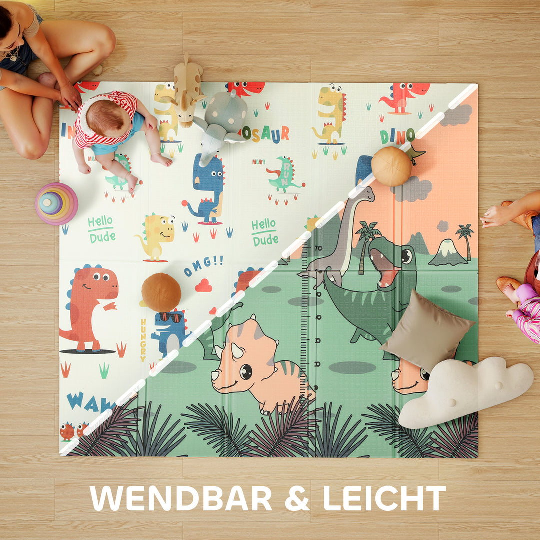 Babylegemåtte 196 x 176 x 1,5 cm sammenfoldelig dobbeltsidet krablemåtte flerfarvet