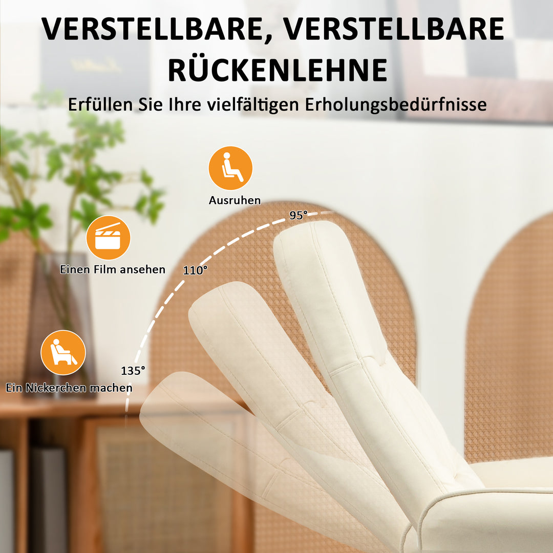 Massagestol med fodskammel, ergonomisk stol med 10 vibrationspunkter, kunstlæder, 76 x 81 x 105 cm, cremehvid