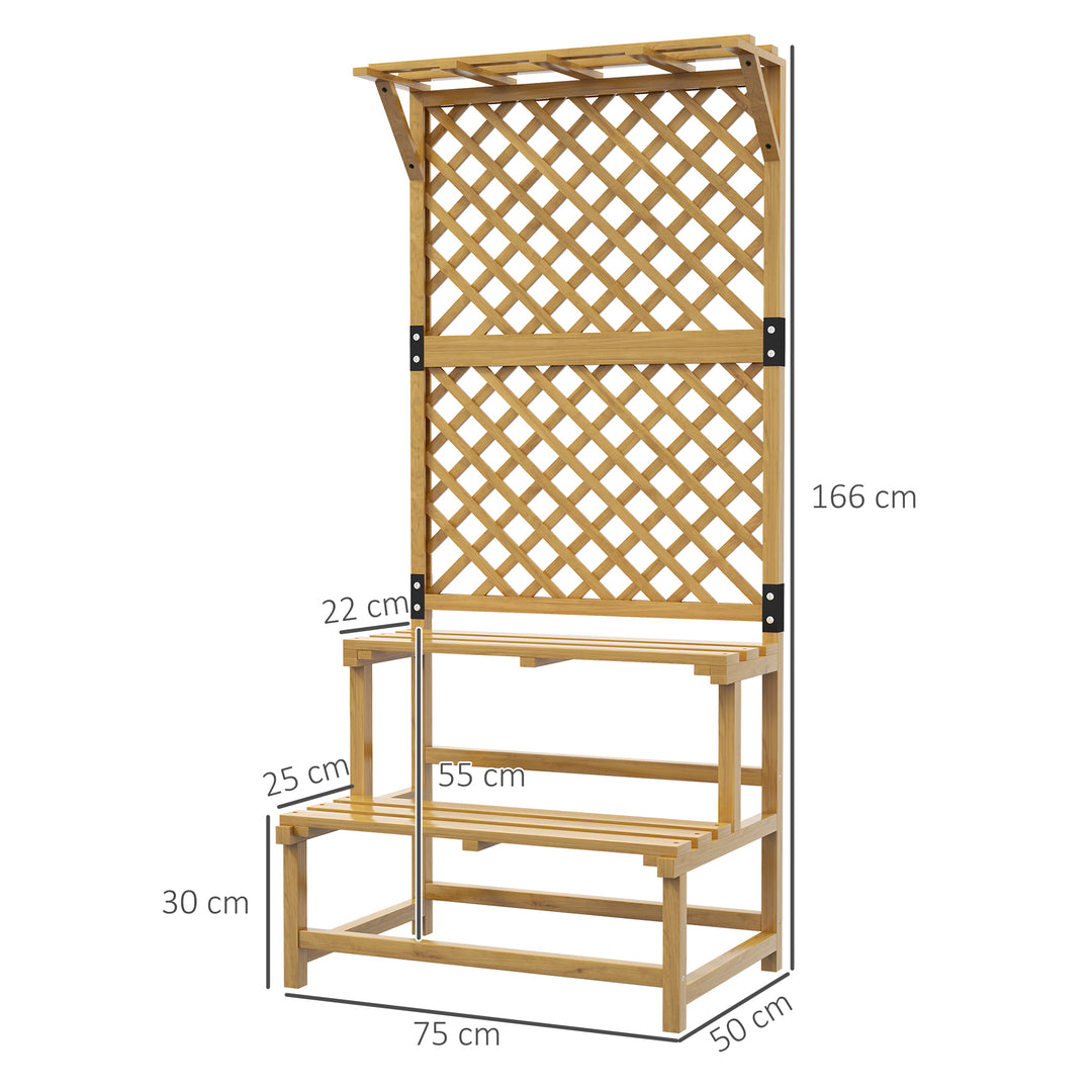 Plantestativ, blomsterhylde, 2 etager, med espalier og tag, fyrretræ, 75x50x166cm, gul