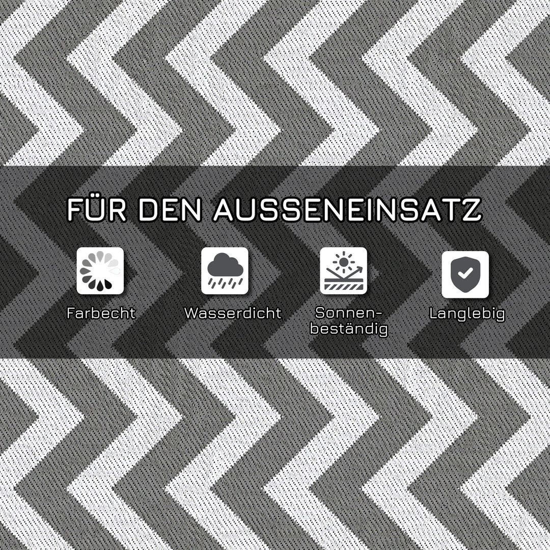 Udendørstæppe, vandtæt, dobbeltsidet design, syntetisk fiber af høj kvalitet, lysegrå+hvid, 121 x 182 cm