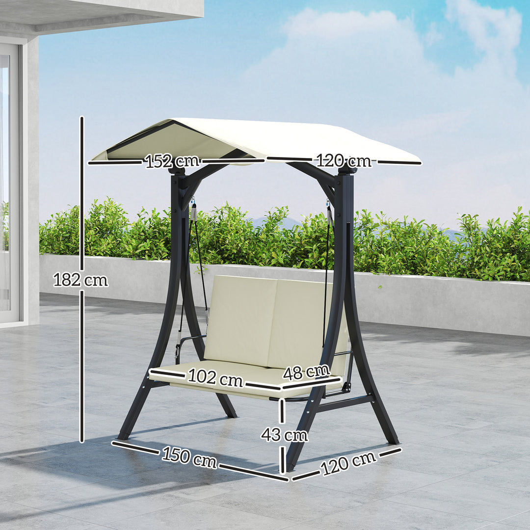 Verandagynge med justerbar soltagssædehynde, 2-personers op til 220 kg, 150 x 120 x 182 cm, cremehvid