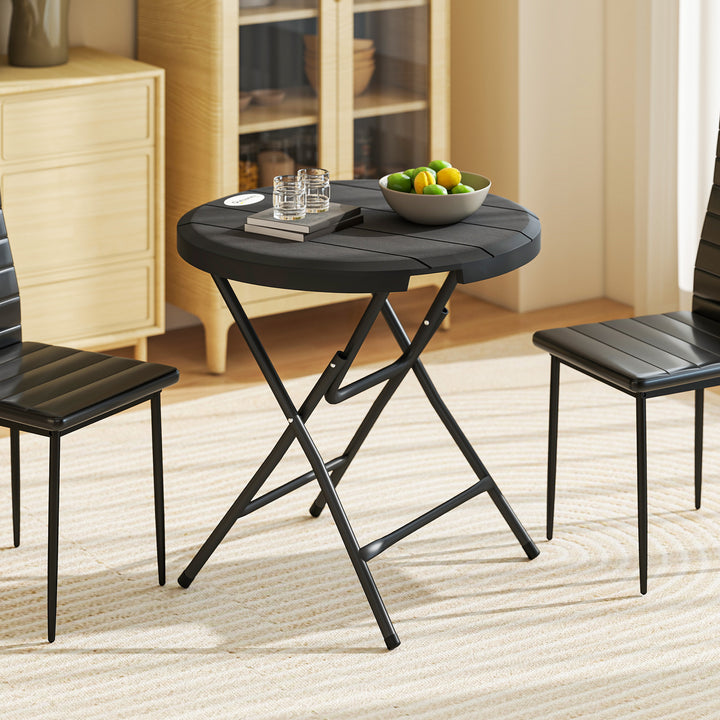 Havebord, rundt, foldbart, til 4 personer, trælook, stål+plast, mørkegrå, 80 x 80 x 73 cm