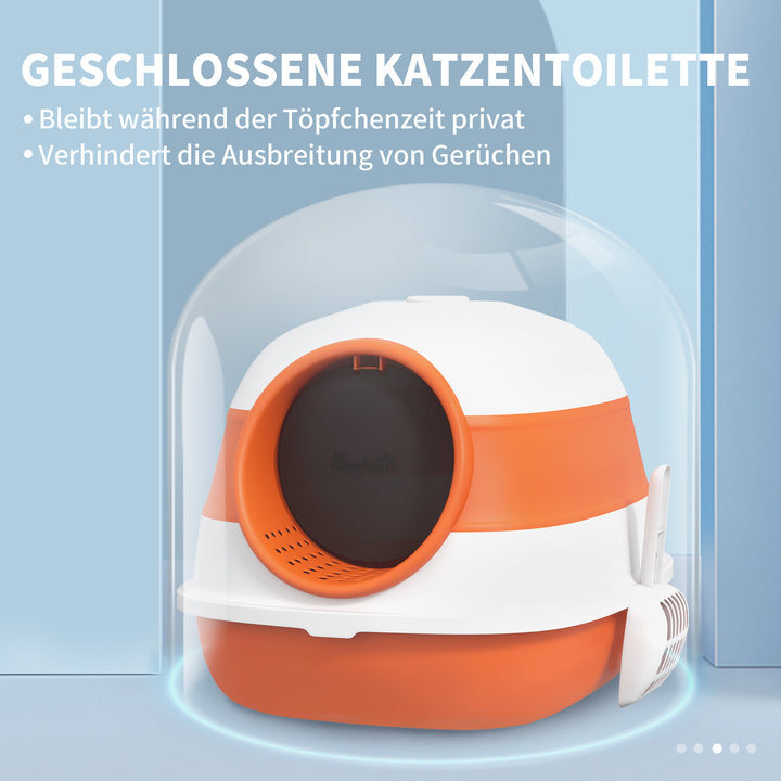 Kattebakke med låg og kattebakke, til katte op til 5 kg, 52 x 41 x 38 cm, hvid/orange