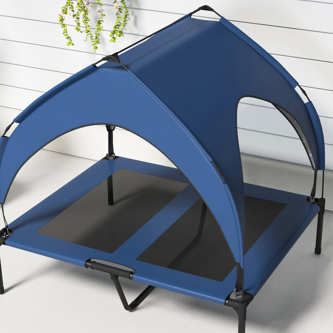 Hundeseng med tag, åndbar, vandafvisende, op til 30 kg, 91 x 76 x 89 cm, mørkeblå