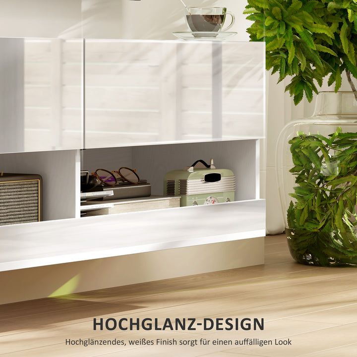 Tv-skab med led-belysning, 16 blinkende tilstande, vægmonteret tv-skab, åbne hylder, 120 x 35 x 40,5 cm, hvid