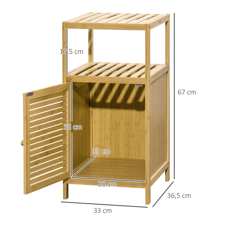 Badeværelsesskab/hylde, bambus, 1 hylde, 1 skab, 33 cm x 36,5 cm x 67 cm, naturlig