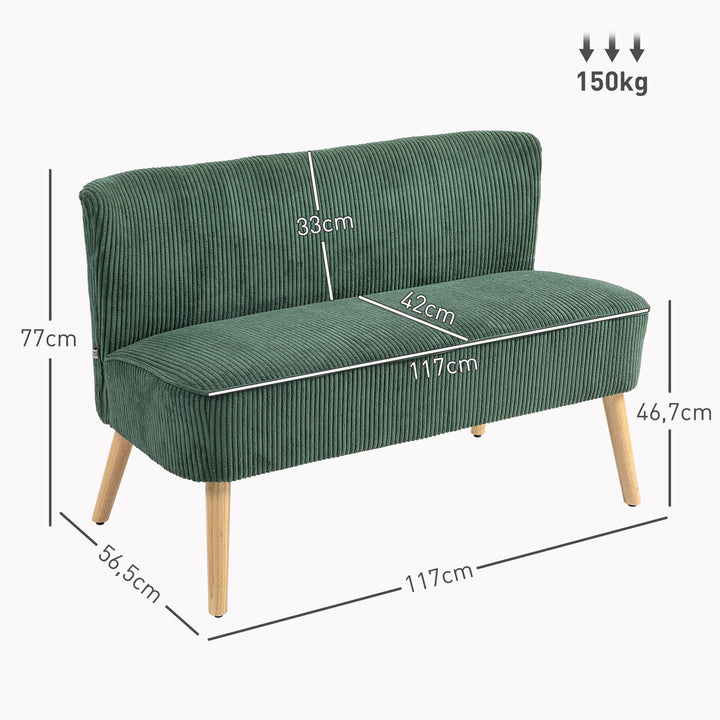 2-Personers polstret sofa, træ, fløjlsblød polyester, skum, 117 x 56,5 x 77 cm, grøn