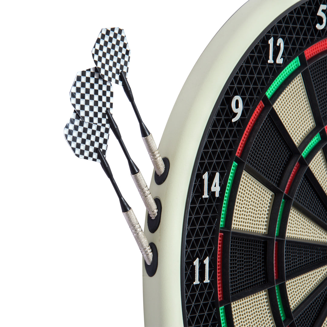 Elektronisk dartskive med stemmemeddelelser, LED-displays, 6 pile, 24 pilhoveder, 18 spil, 159 variationer, dartmaskine, dartskivesæt til op til 8 spillere