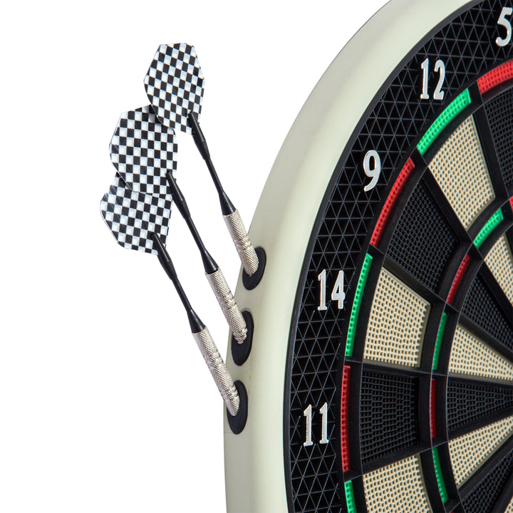 Elektronisk dartskive med stemmemeddelelser, LED-displays, 6 pile, 24 pilhoveder, 18 spil, 159 variationer, dartmaskine, dartskivesæt til op til 8 spillere
