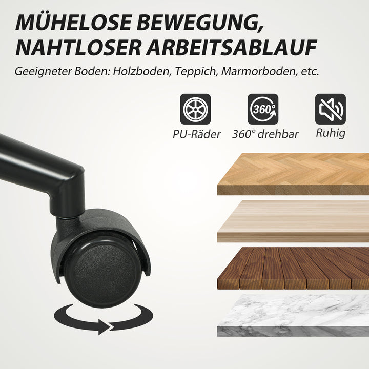 Mobil kontorstol med stofbetræk, armlæn, 5 hjul, drejefunktion, cremehvid