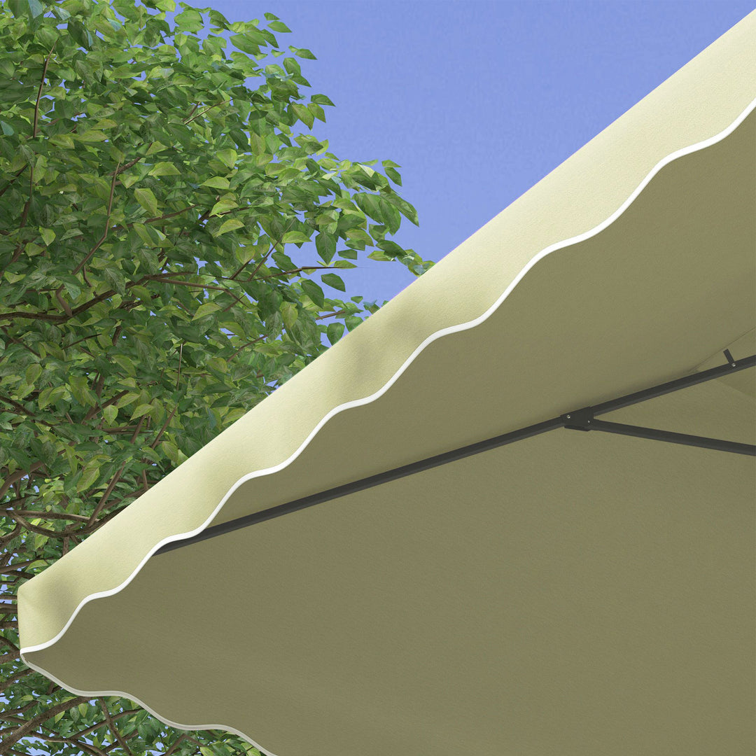 Haveparasol, hængende parasol, dekorativ kant, ventileret tag, metalramme, 2,4x2,4x2,6m, beige