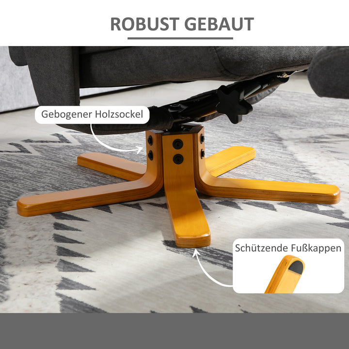Justerbar lænestol med fodskammel med høj ryg og træramme til stue, soveværelse, mørkegrå