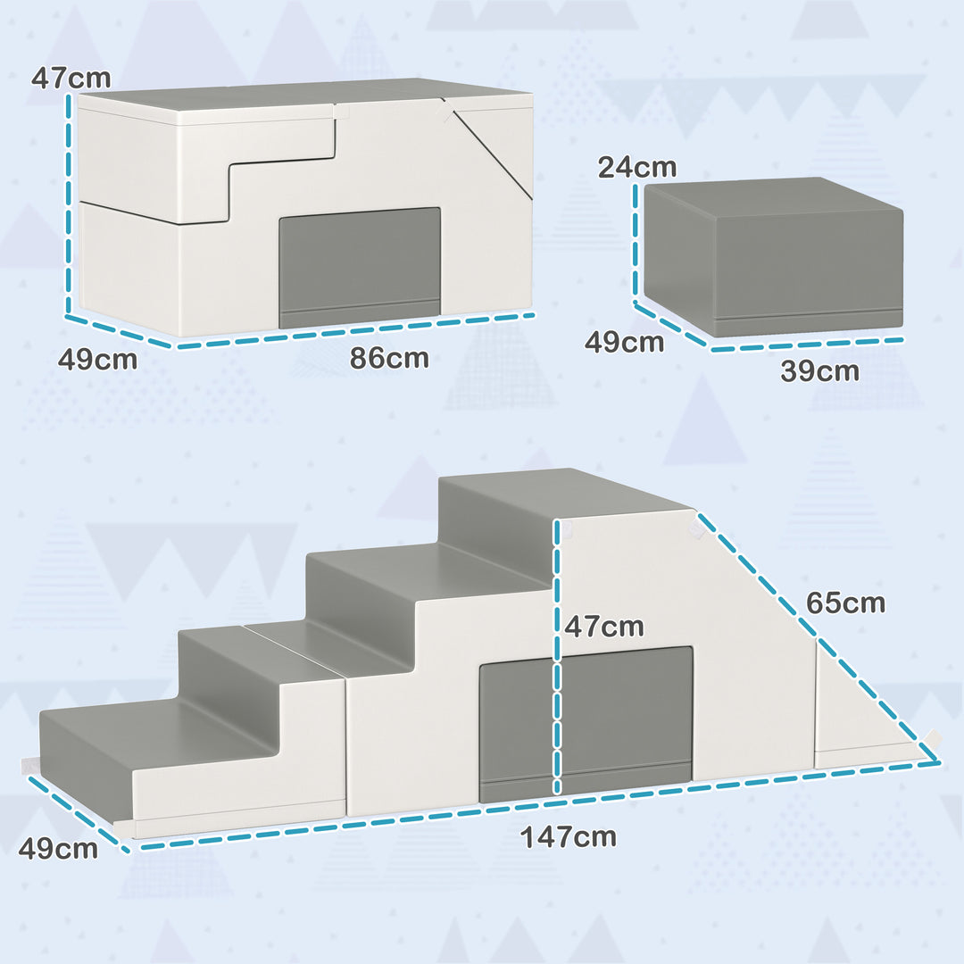 Klatre- og glidelegetøj til børn, fremmer motoriske færdigheder, kunstlæder, epe-skum, 86 x 49 x 47 cm, grå
