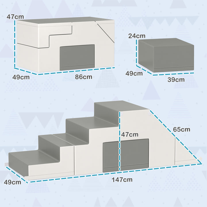 Klatre- og glidelegetøj til børn, fremmer motoriske færdigheder, kunstlæder, epe-skum, 86 x 49 x 47 cm, grå