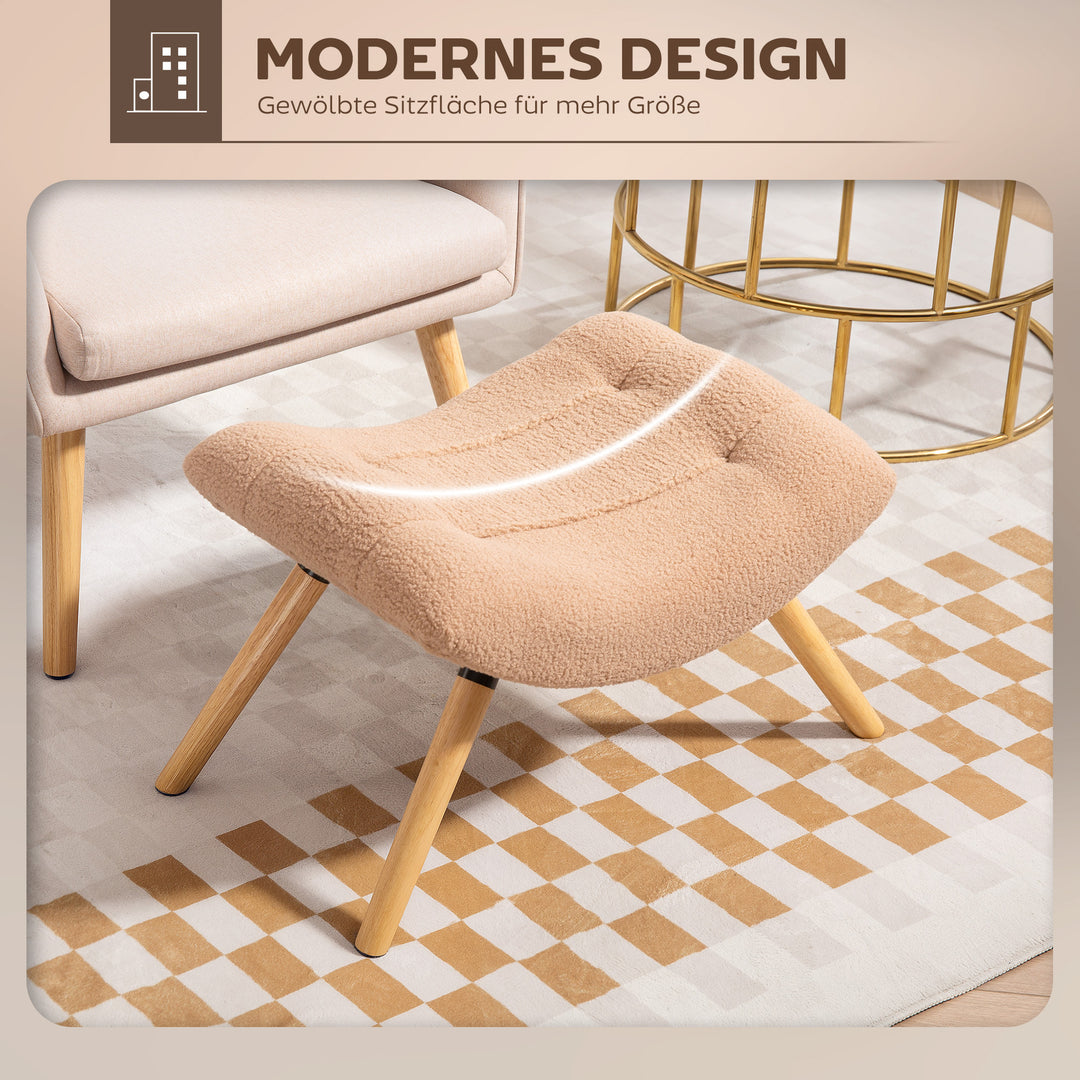 Moderne fodskammel med fleecebetræk og træben, polstret, til stue, soveværelse, entré, brun