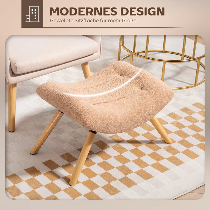 Moderne fodskammel med fleecebetræk og træben, polstret, til stue, soveværelse, entré, brun