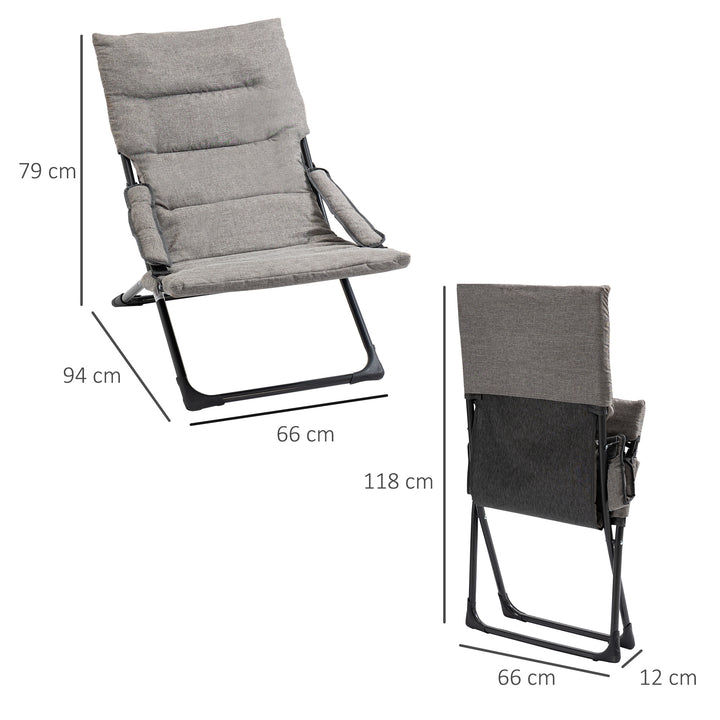 Metal havestol, klapstol med aftagelig hynde, vejrbestandig, foldbar, campingstol, liggestol, 120 kg vægtkapacitet, siddepladser til have, terrasse, balkon, 66B x 94D x 79H cm, grå