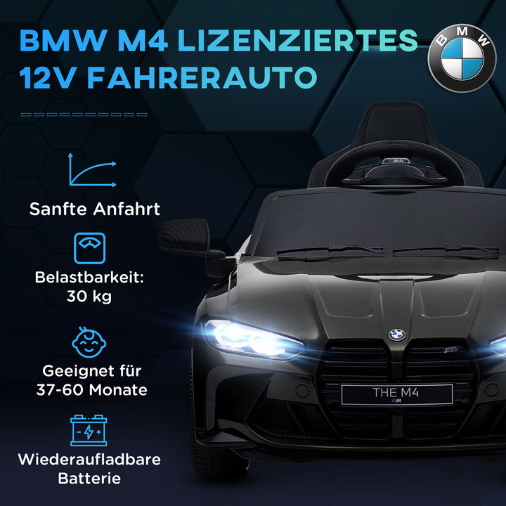 BMW M4 elektrisk børnebil, med lyd og lys, 3-5 km/t, inklusive fjernbetjening, til alderen 3-5, sort