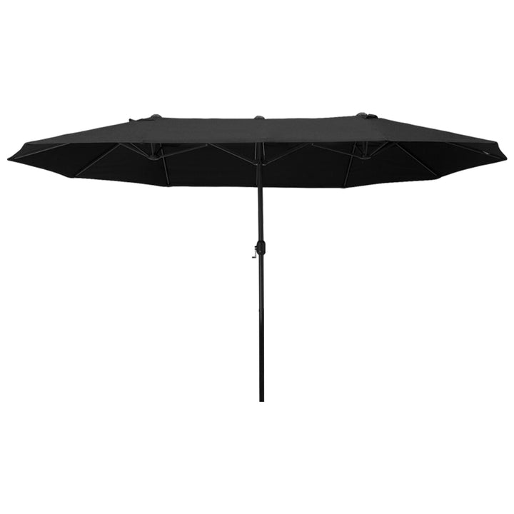 Dobbeltparasol 455 x 270 cm haveparasol med håndsving oval stabil metalstang markedsparasol dobbeltparasol terrasseparasol solbeskyttelse til strand balkon terrasse have sort